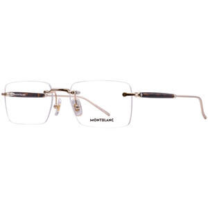 Montblanc MB0411O 002 Gold Rimless Rectangle Optical Eyeglasses Frame Havana